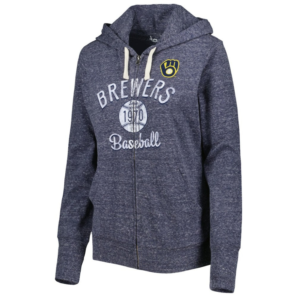 MLB Milwaukee Brewers Touch Women's Training Camp Tri-Blend Lightweight Full-Zip Hoodie