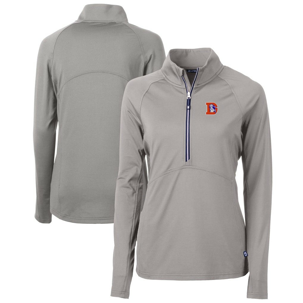 Cutter & Buck Women's Throwback Logo Adapt Eco Knit Stretch Recycled Half-Zip Pullover Top - Denver Broncos