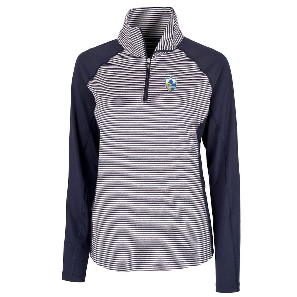 Cutter & Buck Women's Throwback Logo Forge Tonal Stripe Stretch Half-Zip Pullover Top - Los Angeles Chargers