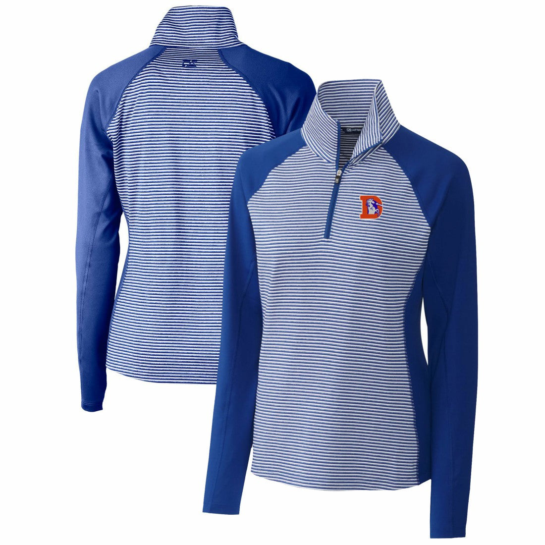 Cutter & Buck Women's Throwback Logo Forge Tonal Stripe Stretch Half-Zip Pullover Top - Denver Broncos