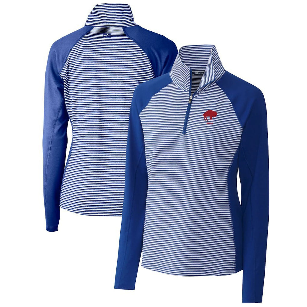Cutter & Buck Women's Throwback Logo Forge Tonal Stripe Stretch Half-Zip Pullover Top - Buffalo Bills