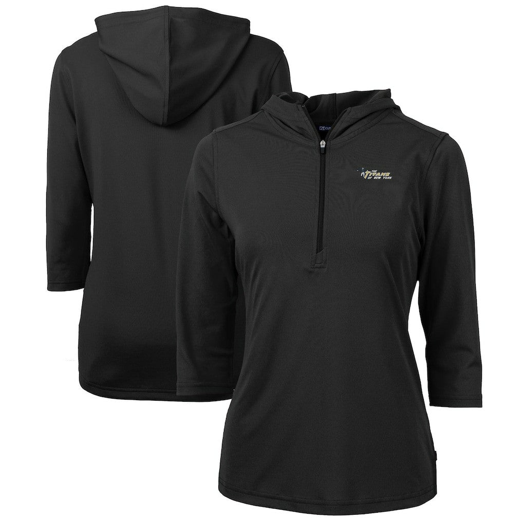 Cutter & Buck Women's Throwback Logo Virtue Eco Pique 3/4 Sleeve Half-Zip Pullover Hoodie - New York Jets