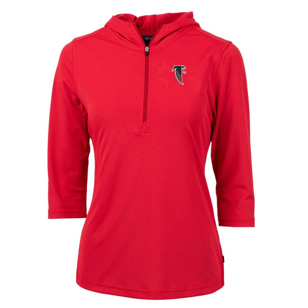 Cutter & Buck Women's Throwback Logo Virtue Eco Pique 3/4 Sleeve Half-Zip Pullover Hoodie - Atlanta Falcons