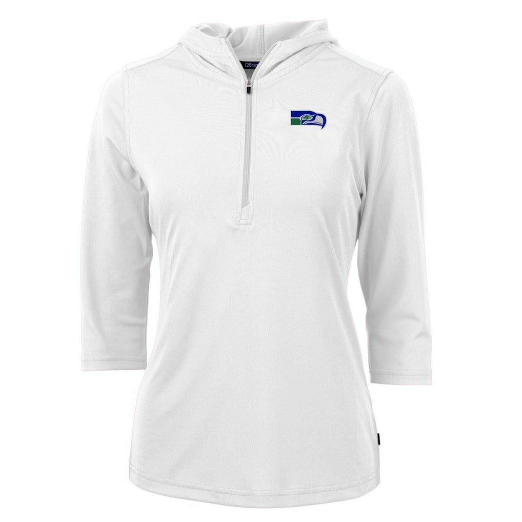 Cutter & Buck Women's Throwback Logo Virtue Eco Pique 3/4 Sleeve Half-Zip Pullover Hoodie - Seattle Seahawks