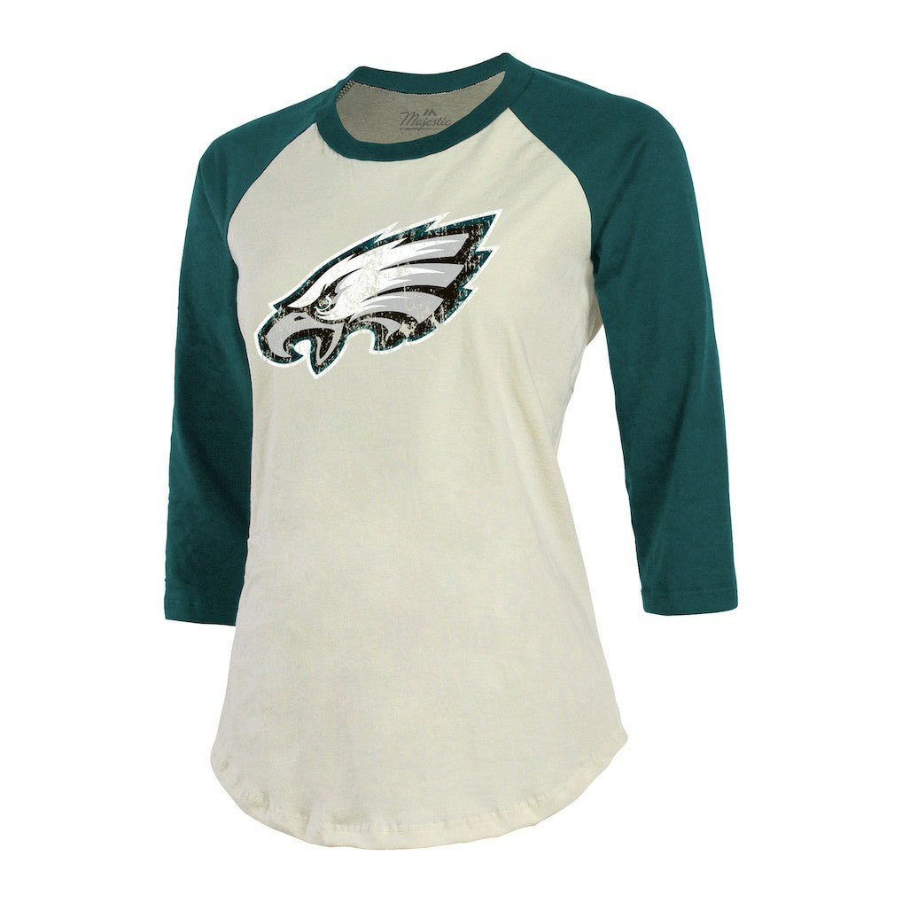 Jalen Hurts  Majestic Threads Women's Player Raglan Name & Number Fitted 3/4-Sleeve T-Shirt - Philadelphia Eagles