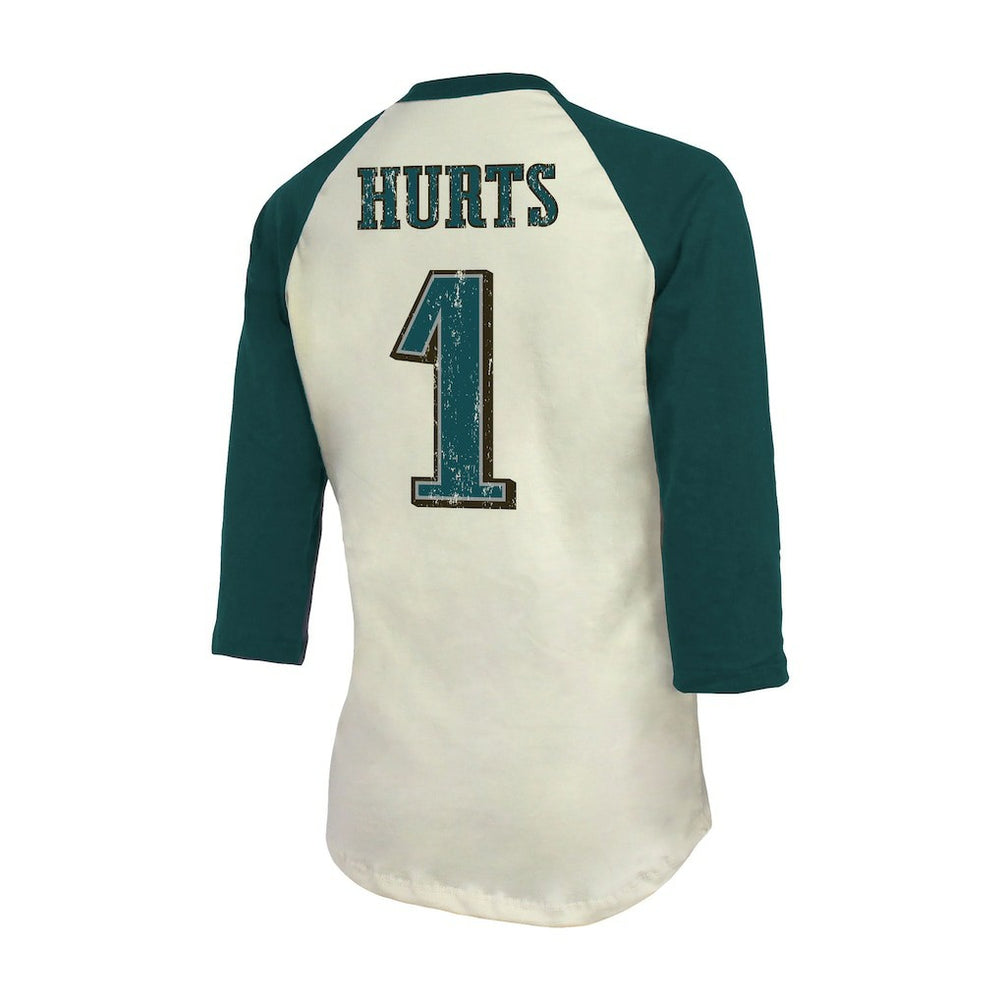 Jalen Hurts  Majestic Threads Women's Player Raglan Name & Number Fitted 3/4-Sleeve T-Shirt - Philadelphia Eagles
