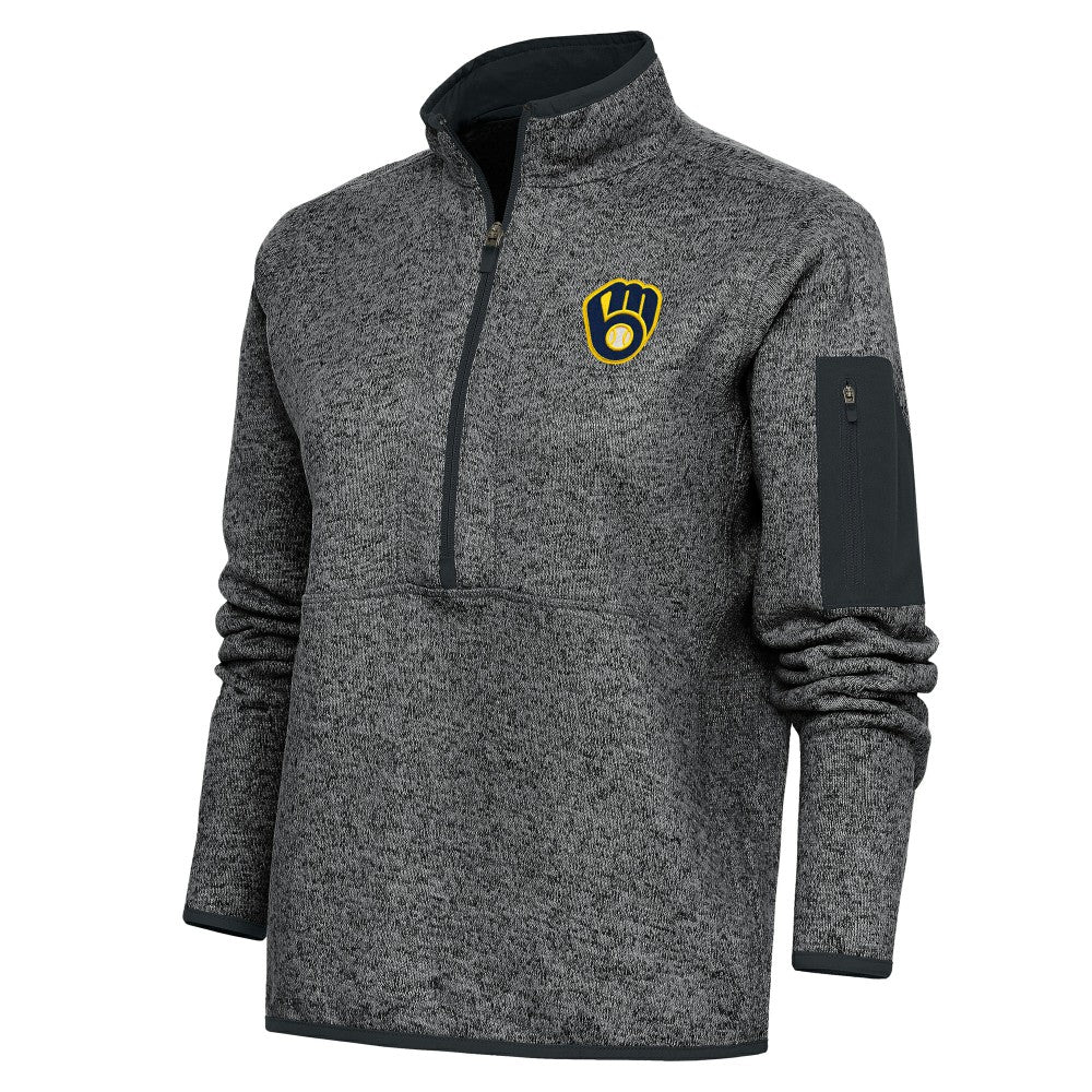 MLB Milwaukee Brewers Antigua Women's Logo Fortune Quarter-Zip Pullover Jacket