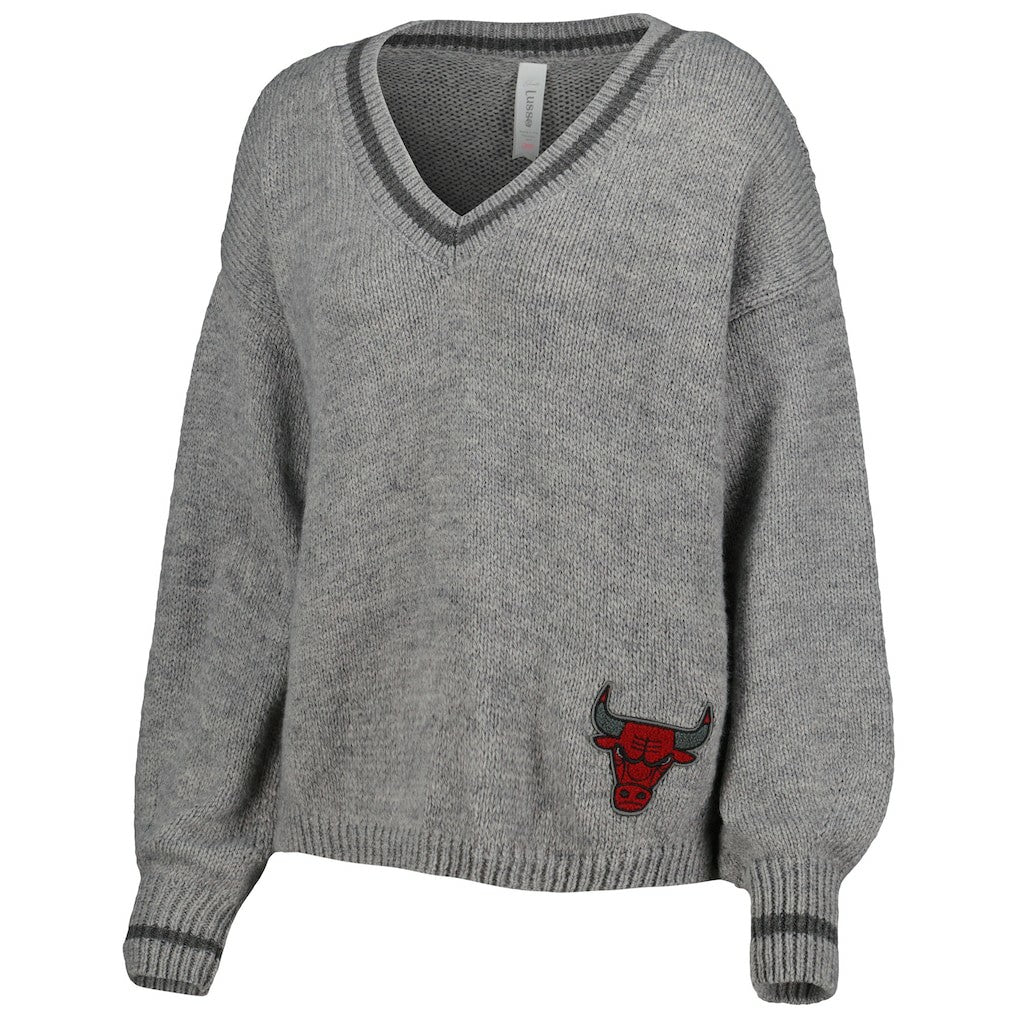 NBA Chicago Bulls Lusso Women's Scarletts Lantern Sleeve Tri-Blend V-Neck Pullover Sweater