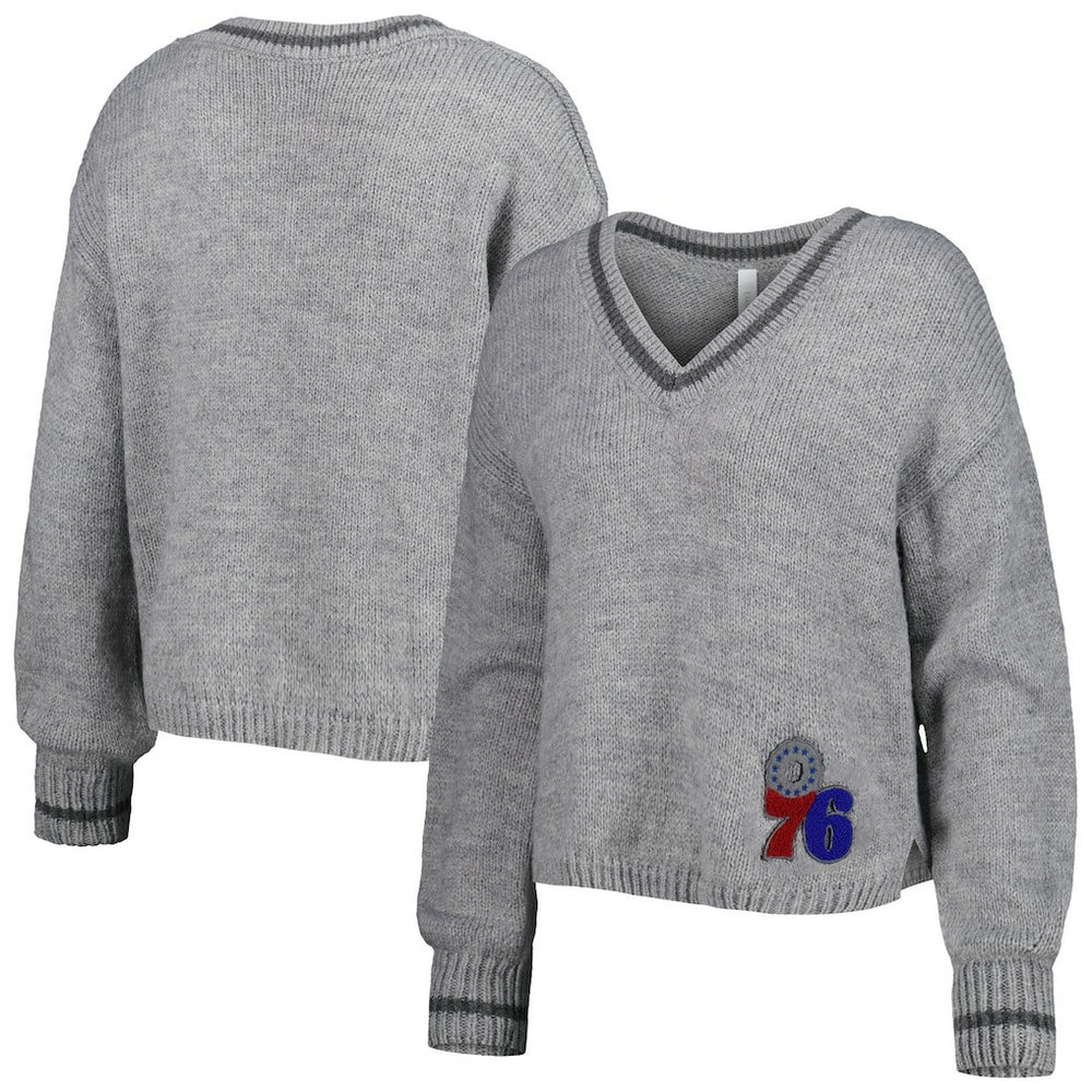 NBA Philadelphia 76ers Lusso Women's Scarletts Lantern Sleeve Tri-Blend V-Neck Pullover Sweater