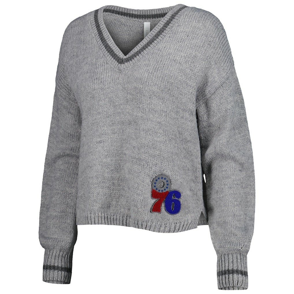 NBA Philadelphia 76ers Lusso Women's Scarletts Lantern Sleeve Tri-Blend V-Neck Pullover Sweater
