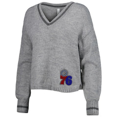 NBA Philadelphia 76ers Lusso Women's Scarletts Lantern Sleeve Tri-Blend V-Neck Pullover Sweater