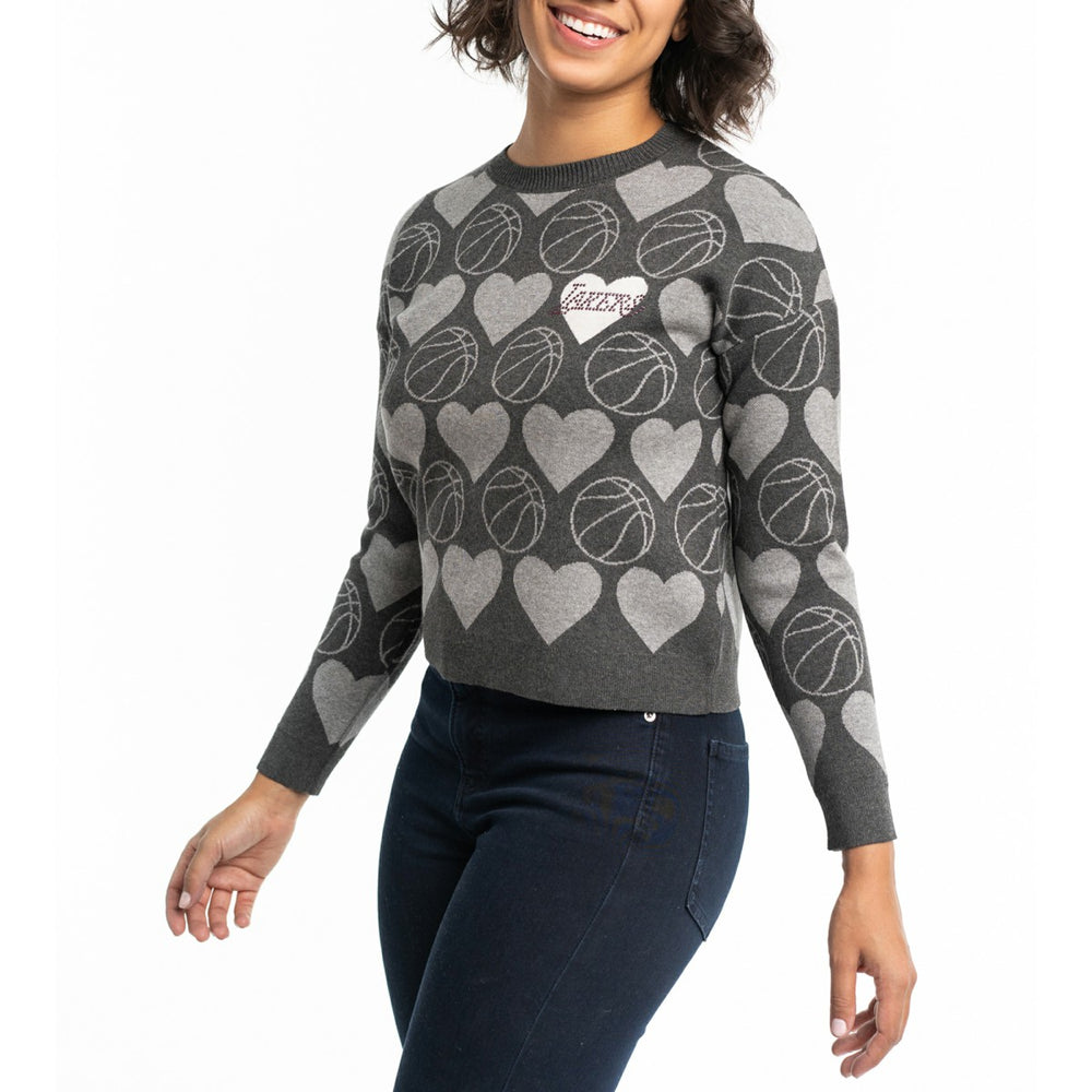 NBA Los Angeles Lakers Lusso Women's Basketball Love Swarovski Crystal Intarsia Pullover Sweater