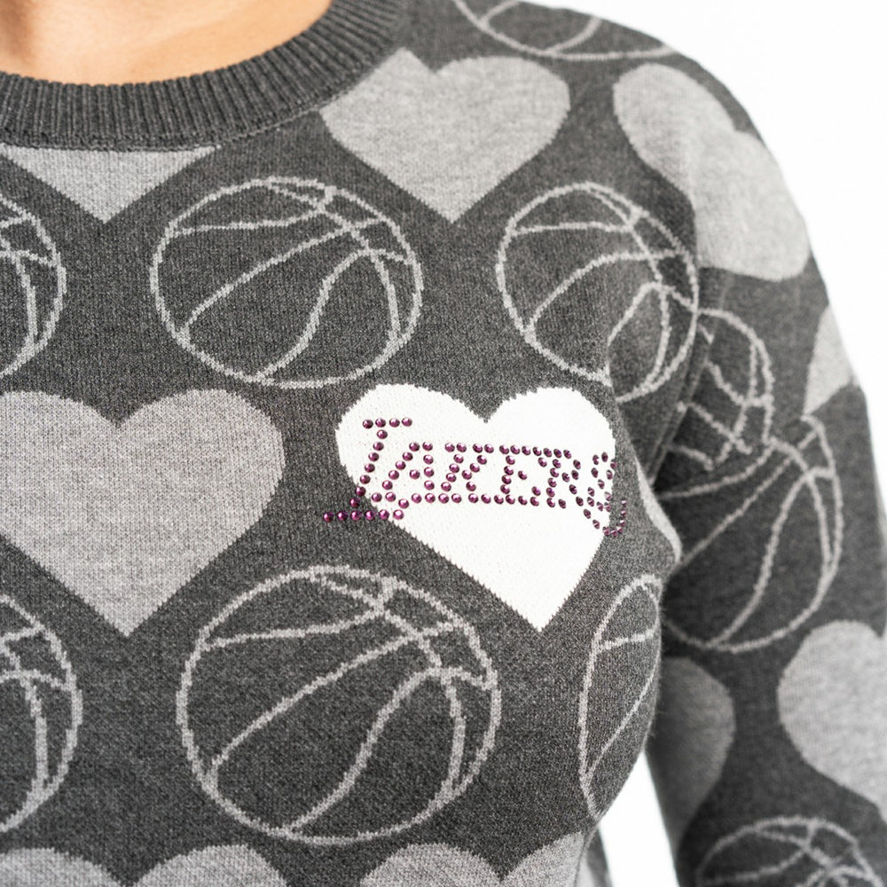 NBA Los Angeles Lakers Lusso Women's Basketball Love Swarovski Crystal Intarsia Pullover Sweater