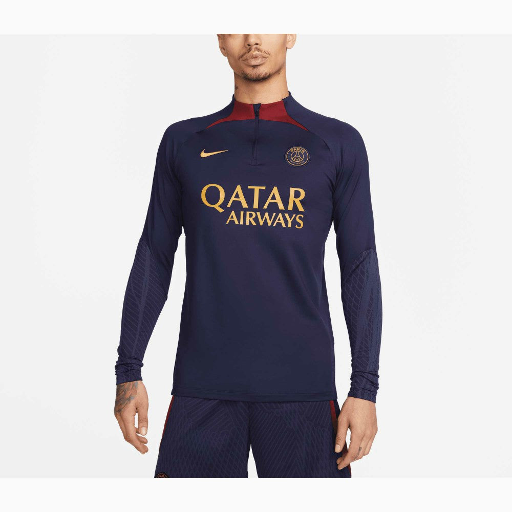 Paris Saint-Germain 2023/24 Strike Drill Performance Raglan Quarter-Zip Long Sleeve Top - Nike Navy