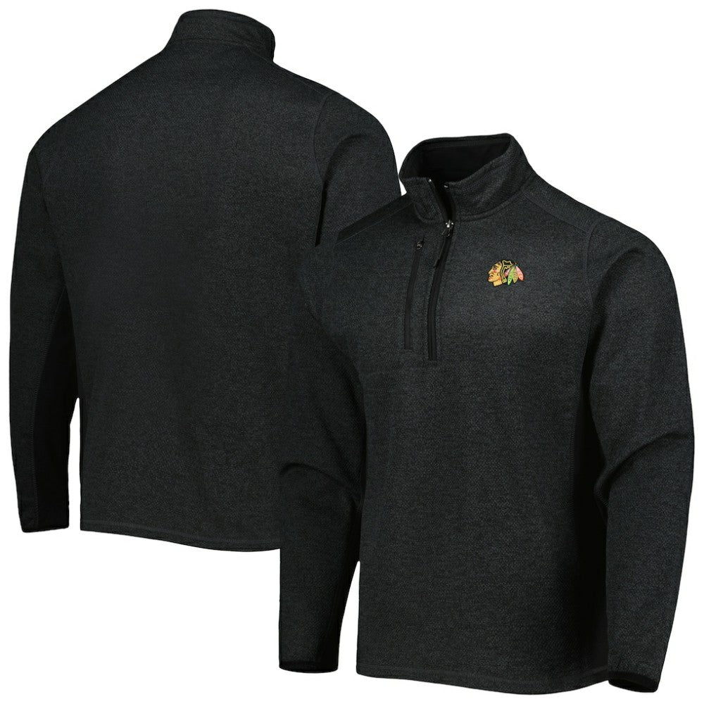 NHL Heathered Black Chicago Blackhawks Antigua Course Quarter-Zip Jacket