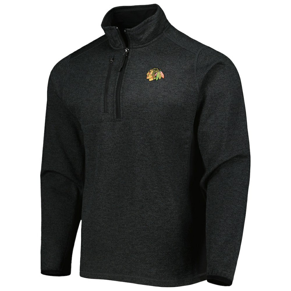 NHL Heathered Black Chicago Blackhawks Antigua Course Quarter-Zip Jacket