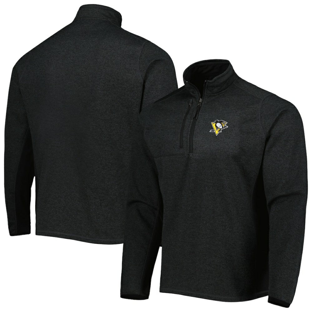 NHL Heathered Black Pittsburgh Penguins Antigua Course Quarter-Zip Jacket