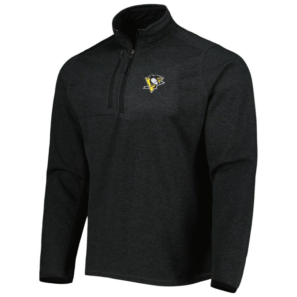 NHL Heathered Black Pittsburgh Penguins Antigua Course Quarter-Zip Jacket