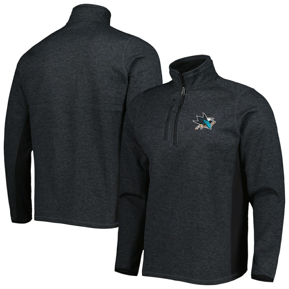 NHL Heathered Black San Jose Sharks Antigua Course Quarter-Zip Jacket