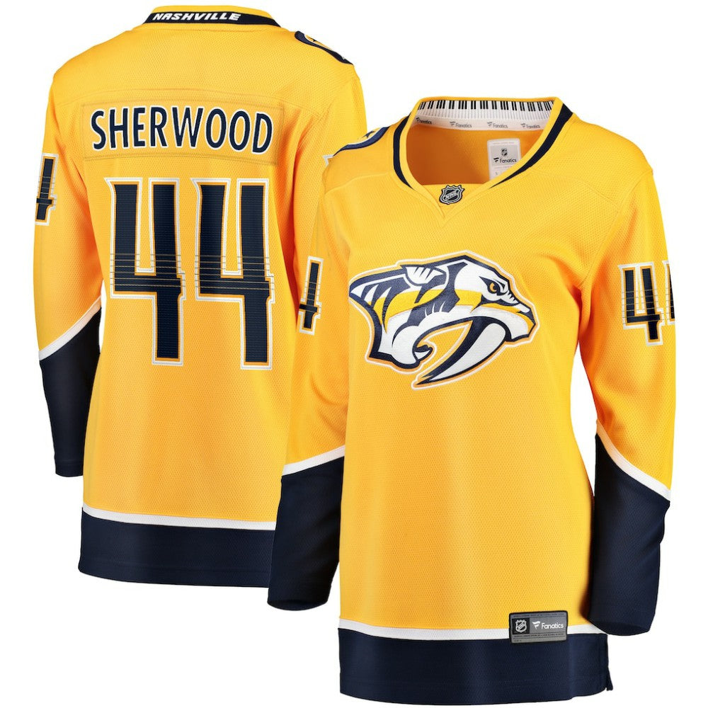NHL Gold Kiefer Sherwood Nashville Predators Fanatics Women's Home Breakaway Player Jersey