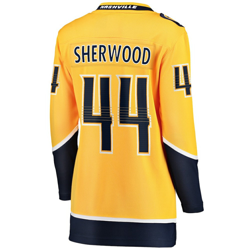 NHL Gold Kiefer Sherwood Nashville Predators Fanatics Women's Home Breakaway Player Jersey
