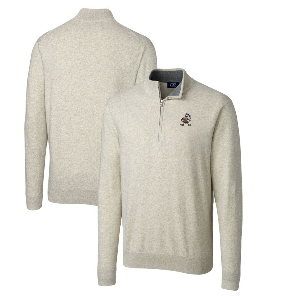 Cutter & Buck Throwback Logo Lakemont Tri-Blend Big & Tall Quarter-Zip Pullover Sweater - Cleveland Browns