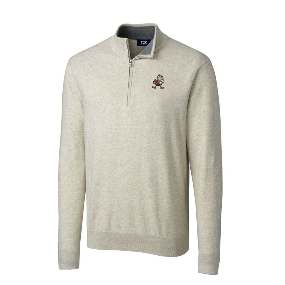 Cutter & Buck Throwback Logo Lakemont Tri-Blend Big & Tall Quarter-Zip Pullover Sweater - Cleveland Browns