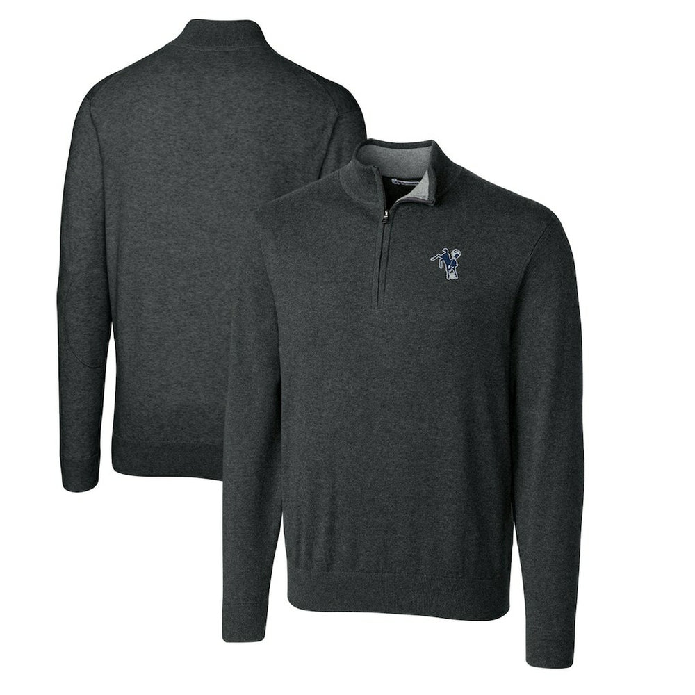 Cutter & Buck Throwback Logo Lakemont Tri-Blend Big & Tall Quarter-Zip Pullover Sweater - Indianapolis Colts