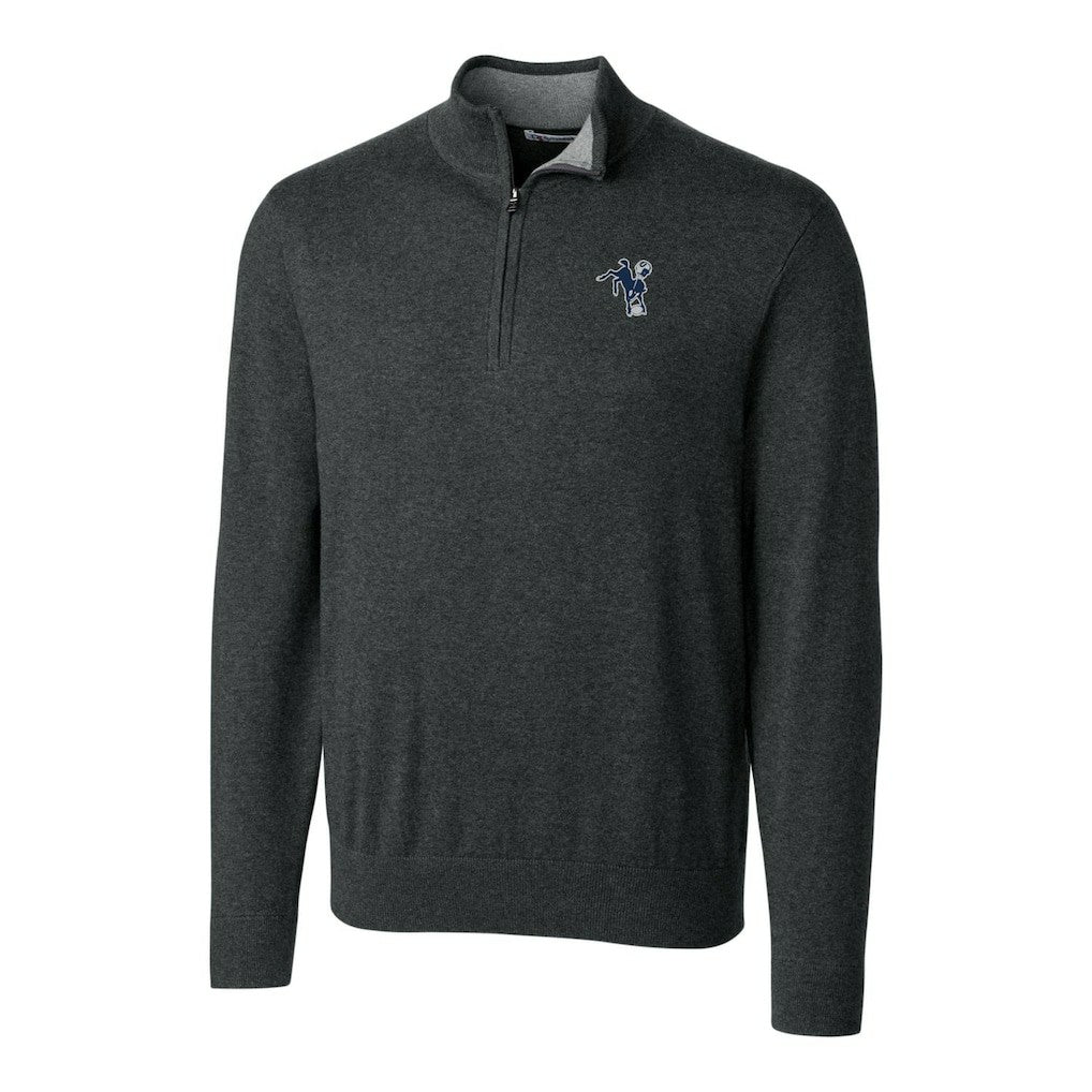 Cutter & Buck Throwback Logo Lakemont Tri-Blend Big & Tall Quarter-Zip Pullover Sweater - Indianapolis Colts