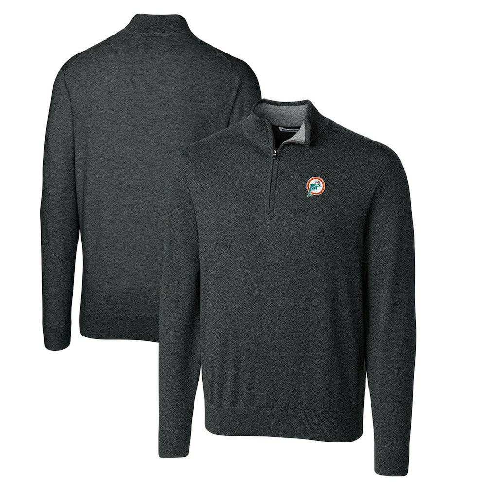 Cutter & Buck Throwback Logo Lakemont Tri-Blend Big & Tall Quarter-Zip Pullover Sweater - Miami Dolphins