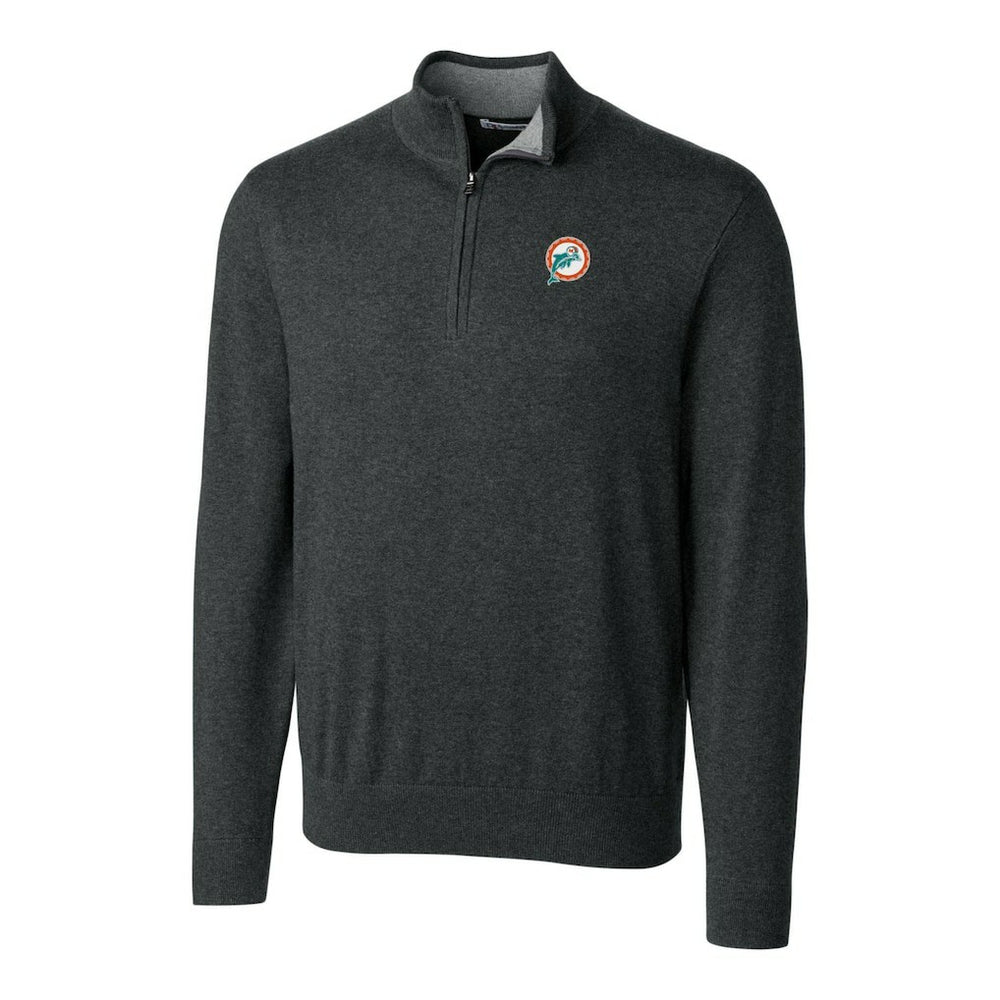 Cutter & Buck Throwback Logo Lakemont Tri-Blend Big & Tall Quarter-Zip Pullover Sweater - Miami Dolphins