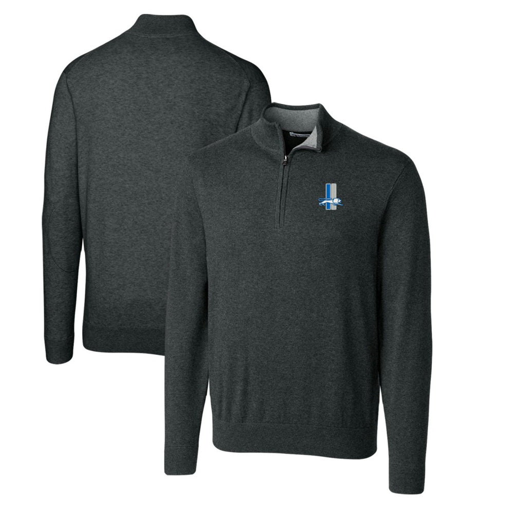 Cutter & Buck Throwback Logo Lakemont Tri-Blend Big & Tall Quarter-Zip Pullover Sweater - Detroit Lions