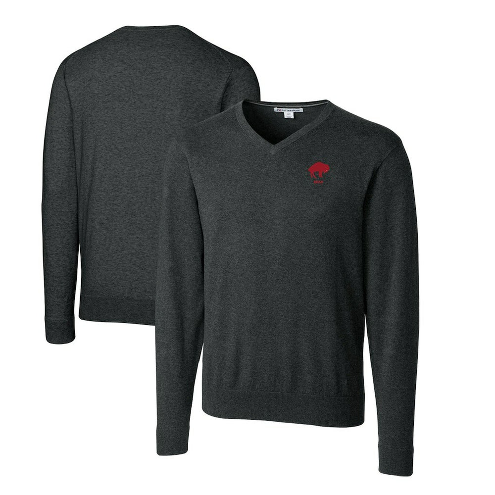 Cutter & Buck Throwback Logo Lakemont Tri-Blend Big & Tall V-Neck Pullover Sweater - Buffalo Bills