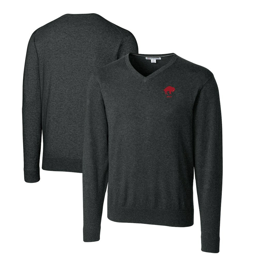 Cutter & Buck Throwback Logo Lakemont Tri-Blend Big & Tall V-Neck Pullover Sweater - Buffalo Bills