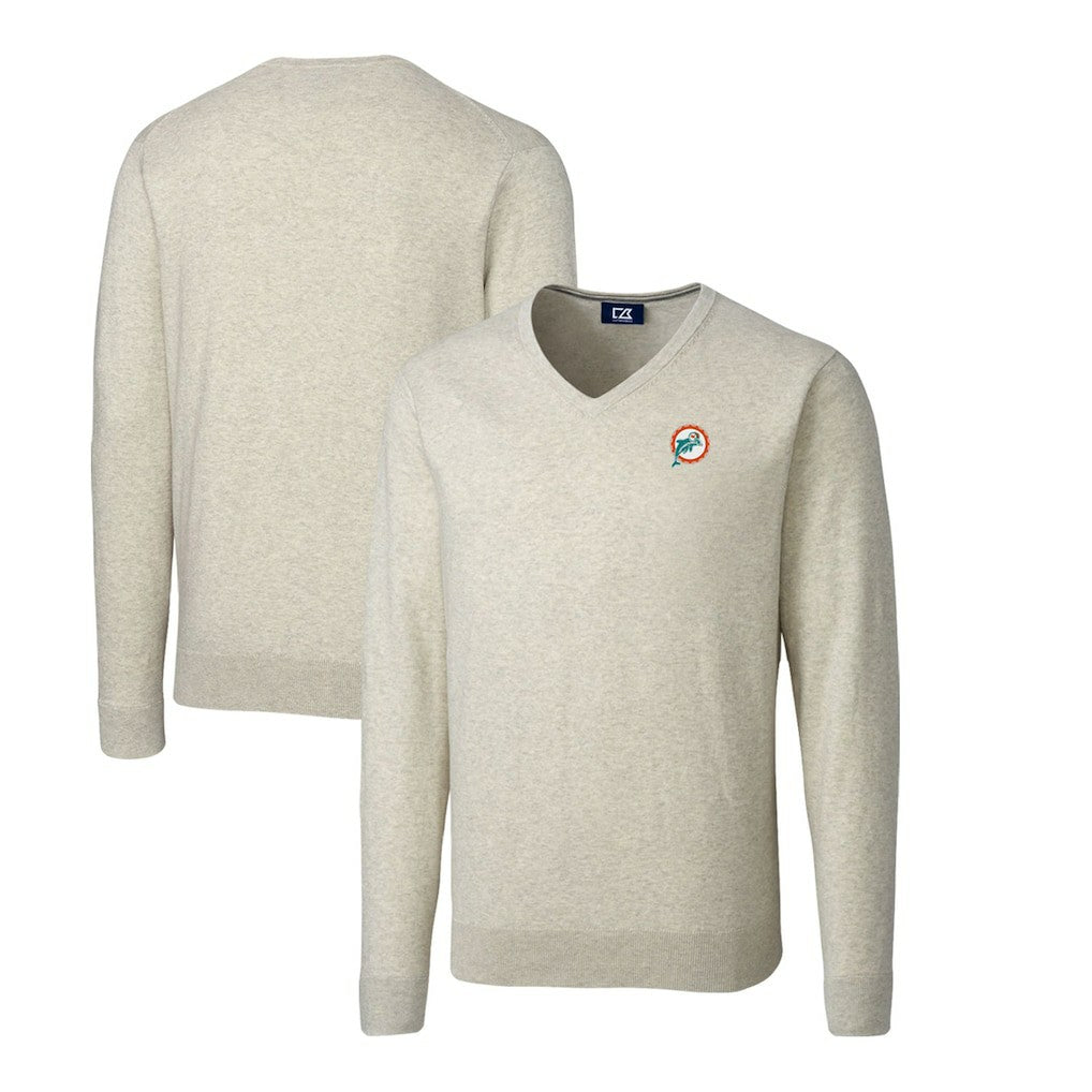 Cutter & Buck Throwback Logo Lakemont Tri-Blend Big & Tall V-Neck Pullover Sweater - Miami Dolphins