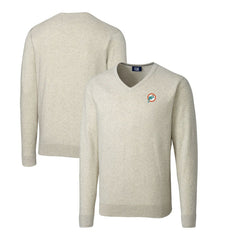 Cutter & Buck Throwback Logo Lakemont Tri-Blend Big & Tall V-Neck Pullover Sweater - Miami Dolphins