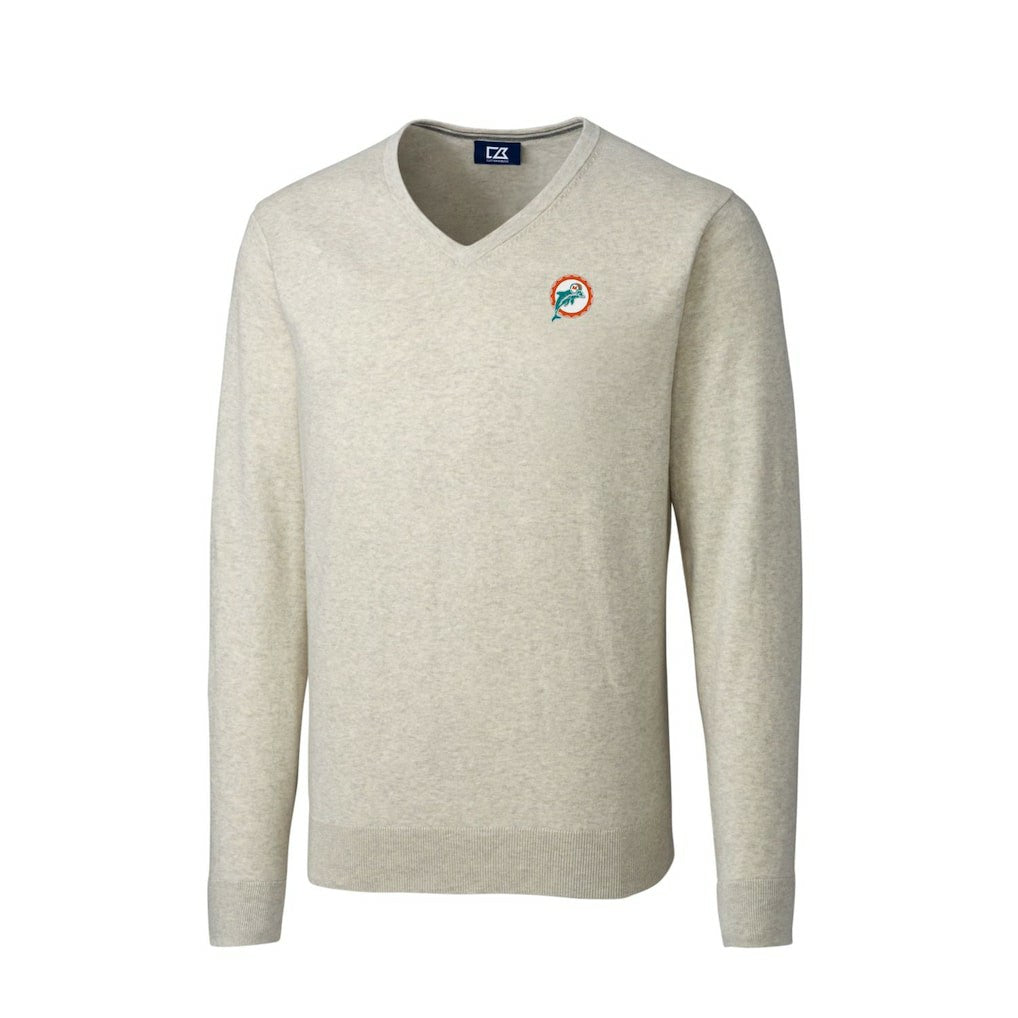 Cutter & Buck Throwback Logo Lakemont Tri-Blend Big & Tall V-Neck Pullover Sweater - Miami Dolphins