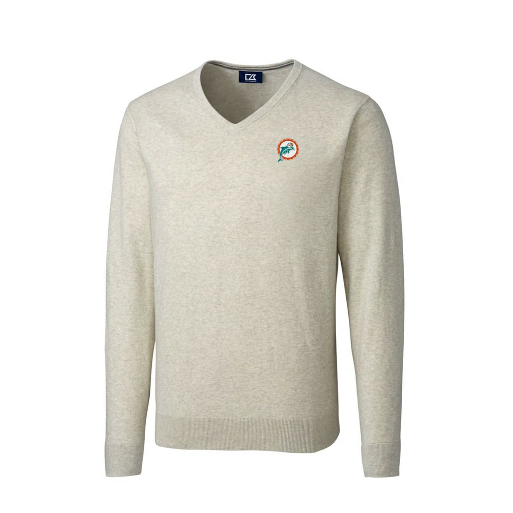 Cutter & Buck Throwback Logo Lakemont Tri-Blend Big & Tall V-Neck Pullover Sweater - Miami Dolphins