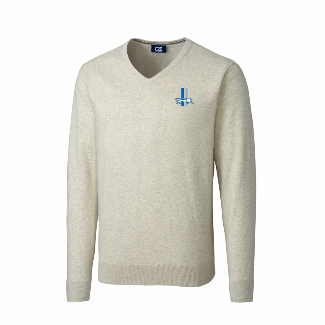 Cutter & Buck Throwback Logo Lakemont Tri-Blend Big & Tall V-Neck Pullover Sweater - Detroit Lions
