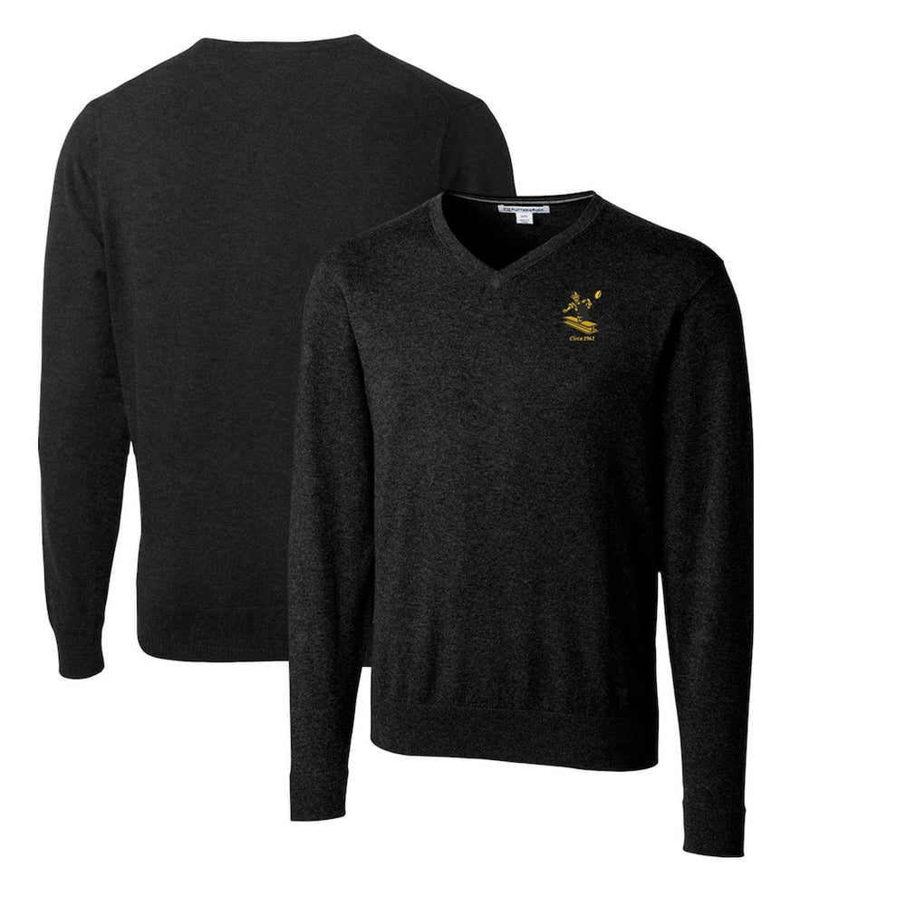 Cutter & Buck Throwback Logo Lakemont Tri-Blend Big & Tall V-Neck Pullover Sweater - Pittsburgh Steelers