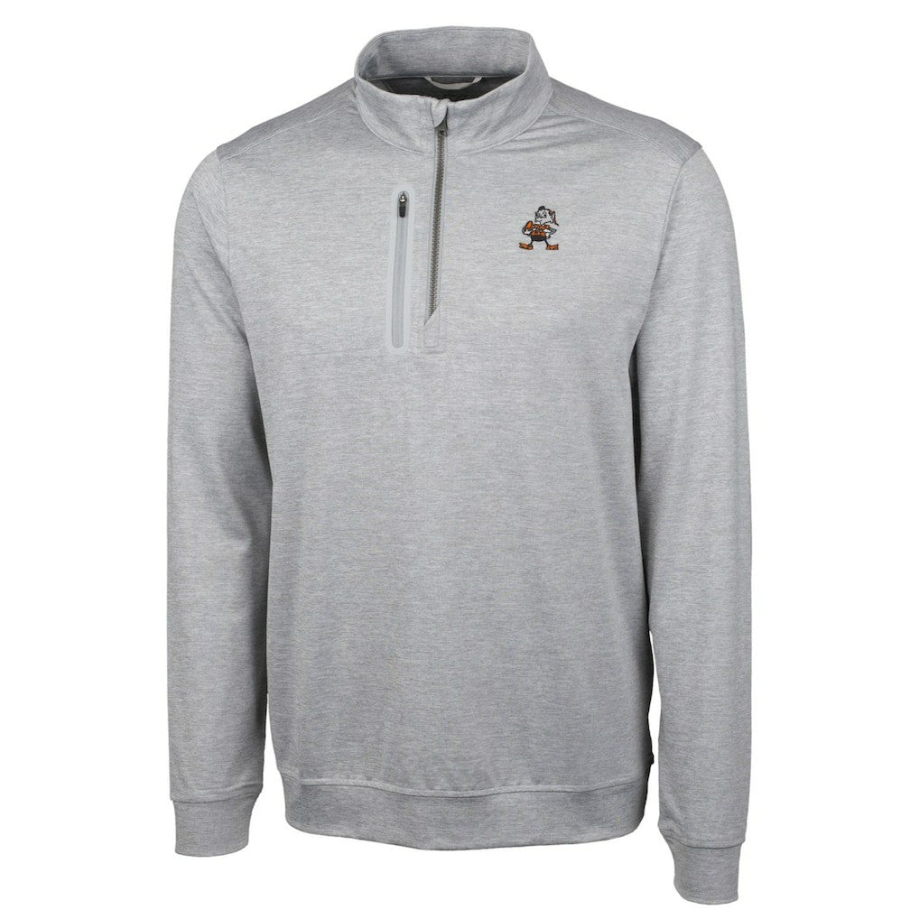 Cutter & Buck Stealth Heathered Big & Tall Throwback Logo Quarter-Zip Pullover Top - Cleveland Browns