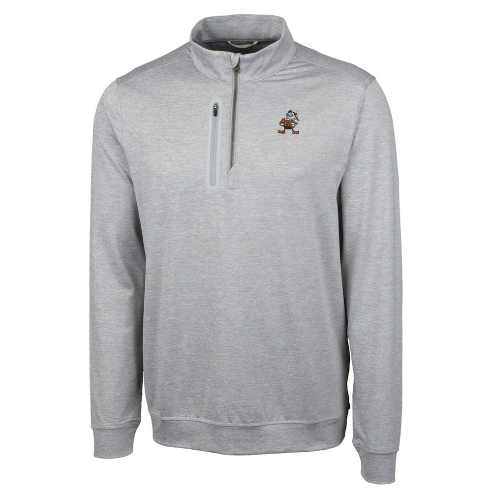 Cutter & Buck Stealth Heathered Big & Tall Throwback Logo Quarter-Zip Pullover Top - Cleveland Browns