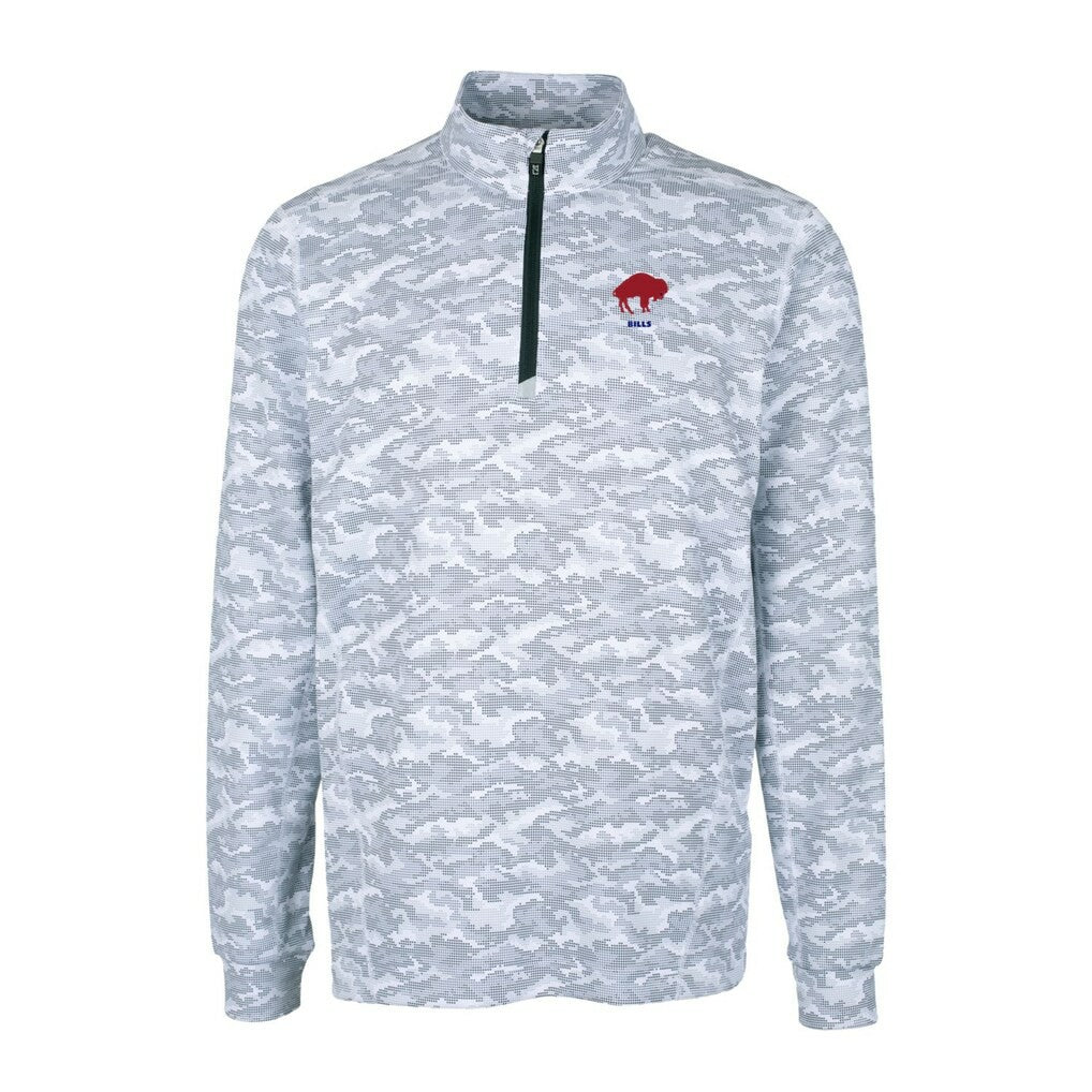 Cutter & Buck Throwback Logo Big & Tall Traverse Camo Print Stretch Quarter-Zip Pullover Top - Buffalo Bills