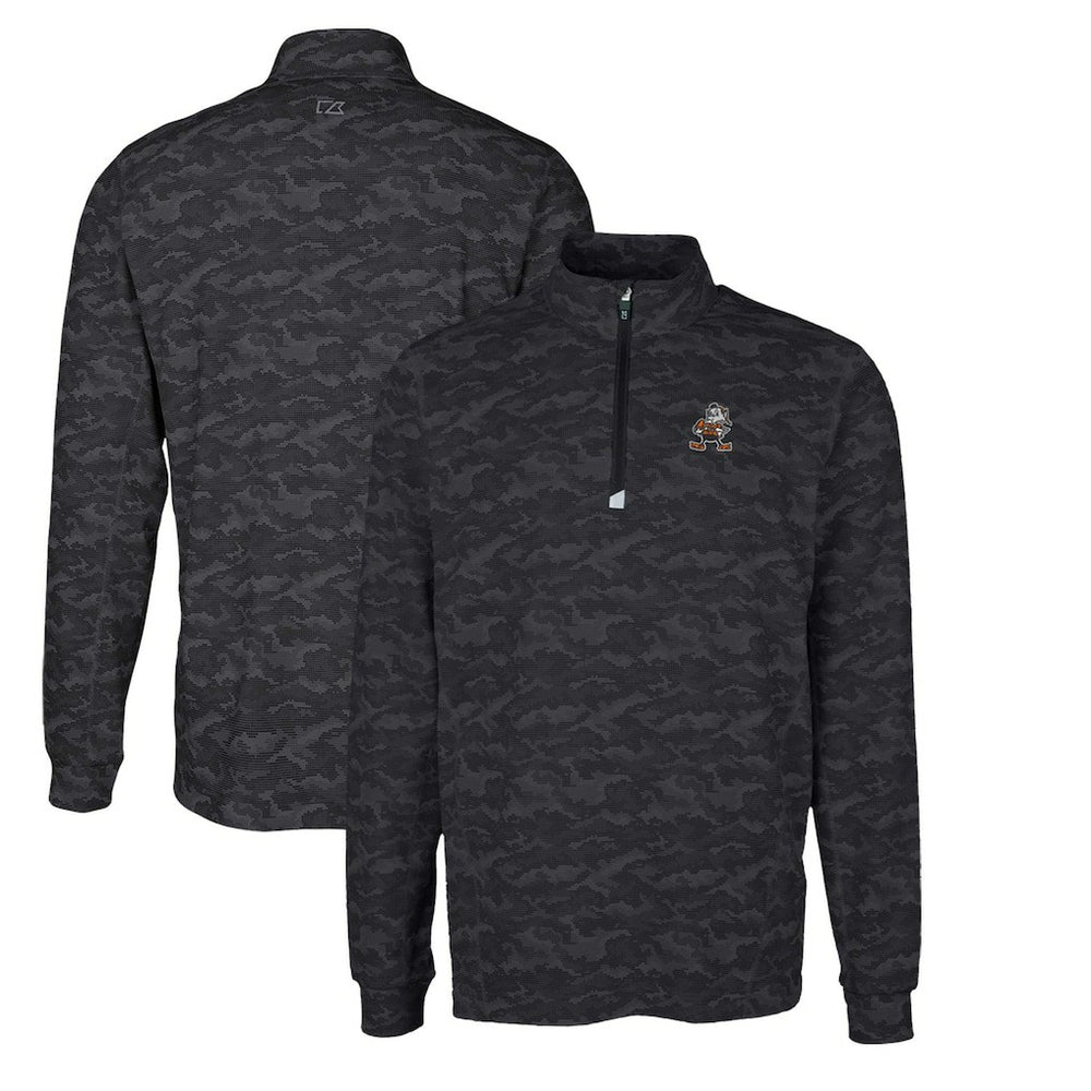 Cutter & Buck Throwback Logo Big & Tall Traverse Camo Print Stretch Quarter-Zip Pullover Top - Cleveland Browns
