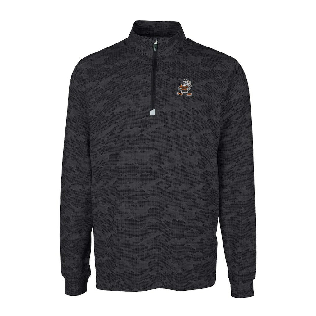 Cutter & Buck Throwback Logo Big & Tall Traverse Camo Print Stretch Quarter-Zip Pullover Top - Cleveland Browns