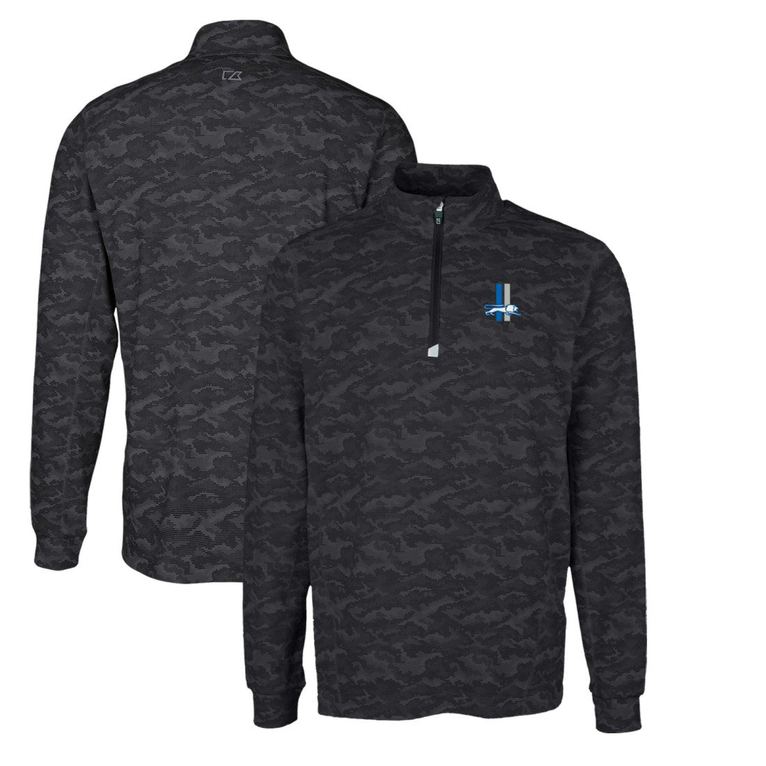Cutter & Buck Throwback Logo Big & Tall Traverse Camo Print Stretch Quarter-Zip Pullover Top - Detroit Lions