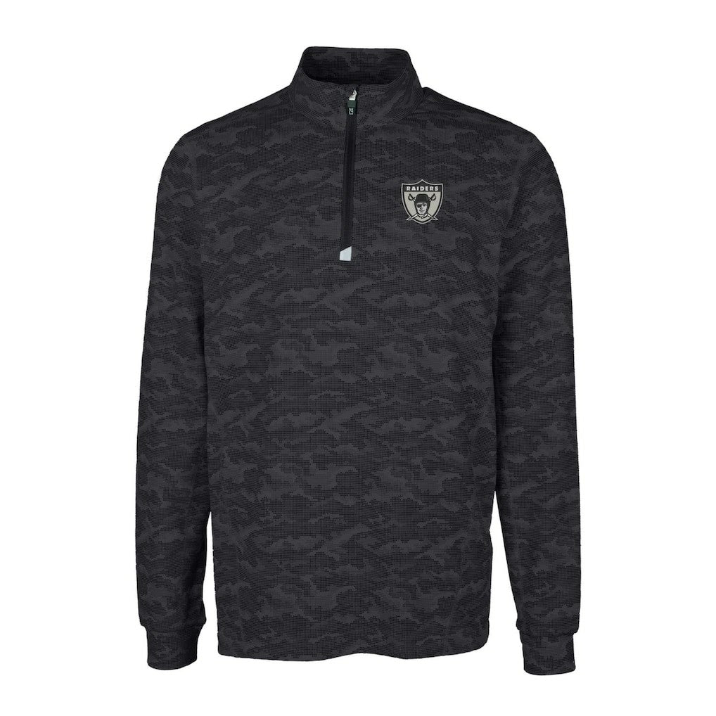 Cutter & Buck Throwback Logo Big & Tall Traverse Camo Print Stretch Quarter-Zip Pullover Top - Las Vegas Raiders