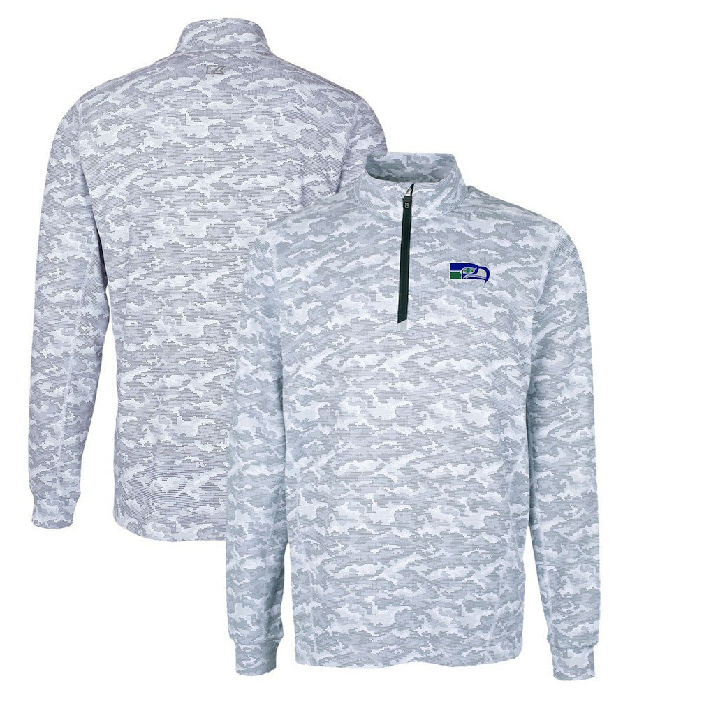 Cutter & Buck Throwback Logo Big & Tall Traverse Camo Print Stretch Quarter-Zip Pullover Top - Seattle Seahawks