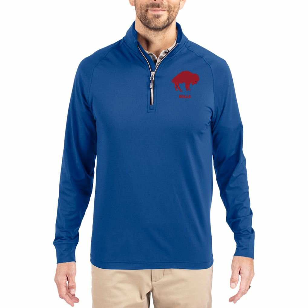 Cutter & Buck Adapt Eco Knit Stretch Recycled Quarter-Zip Throwback Pullover Top - Buffalo Bills
