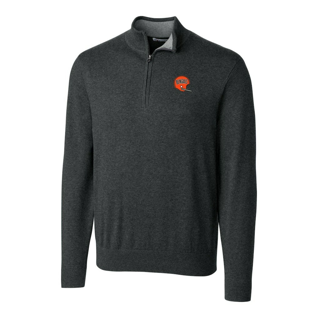 Cutter & Buck Throwback Logo Lakemont Tri-Blend Quarter-Zip Pullover Sweater - Cincinnati Bengals